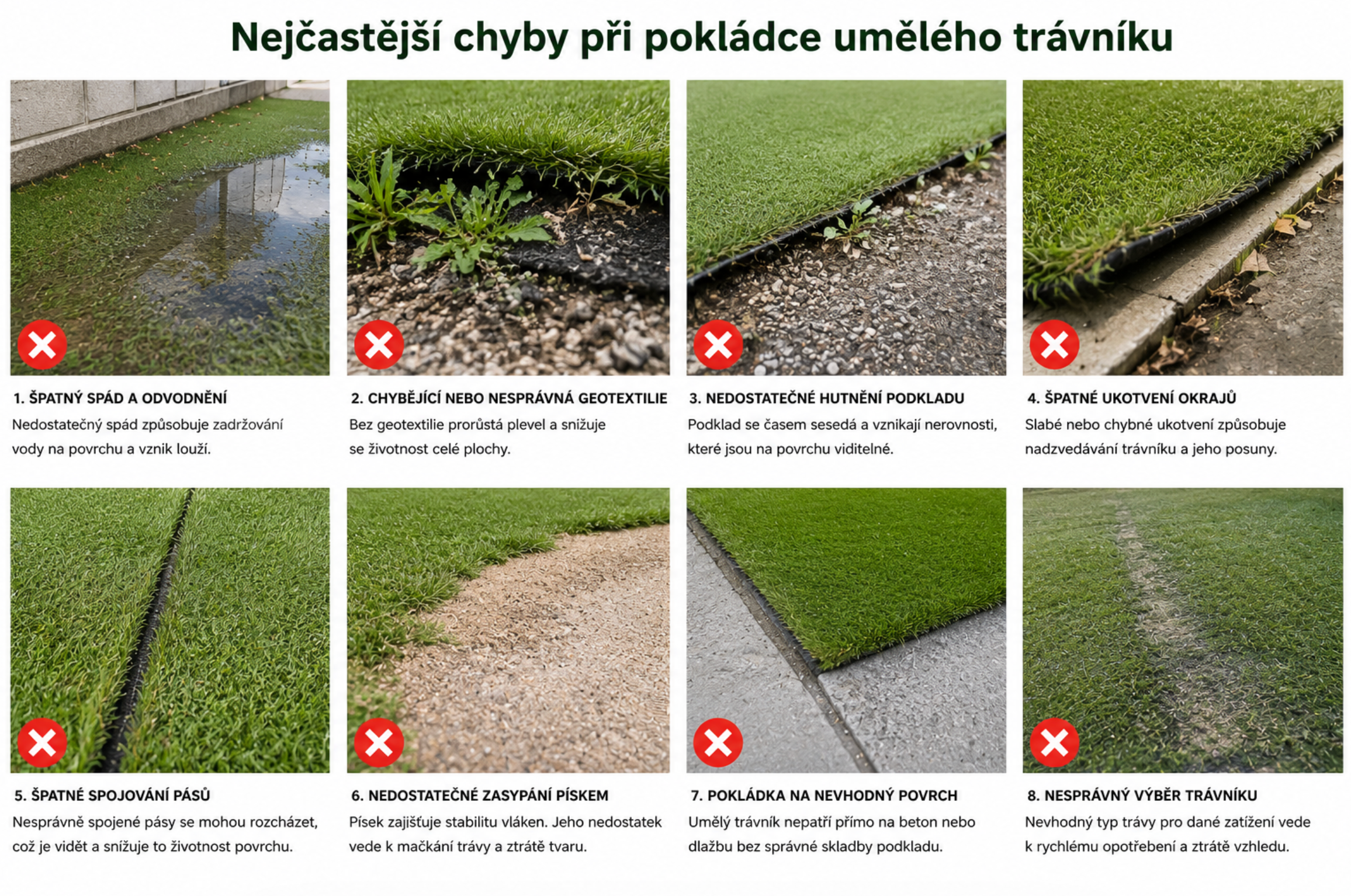 chyby při pokládce trávníku